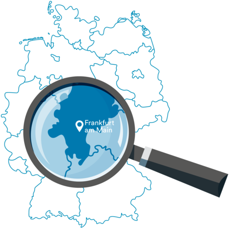 Deutschlandkarte mit Fokus auf das Gebiet des Rhein-Main-Verkehrsverbunds (RMV)