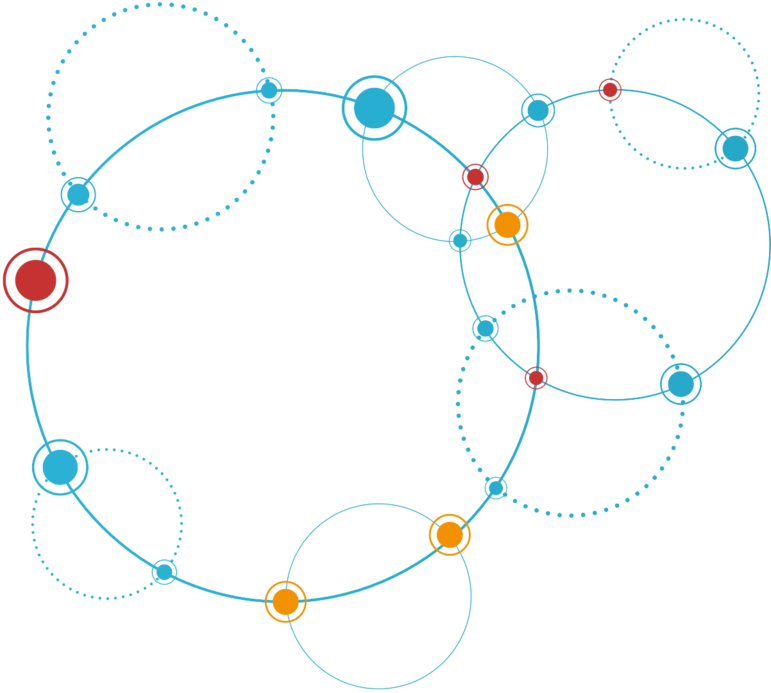 Grafikelement von untereinander verbundenen Kreisen.