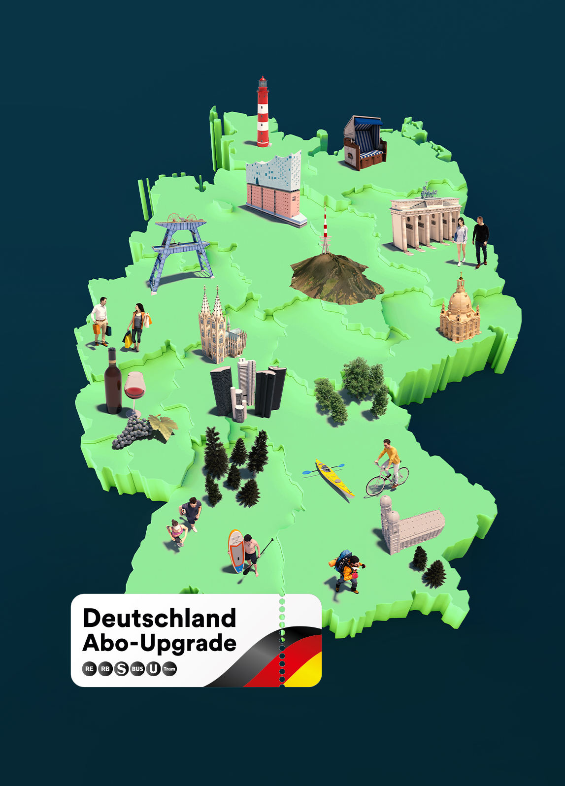 Deutschlandkarte mit Ticket zum Abo-Upgrade